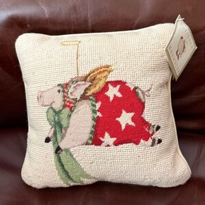 NWT Patience Brewster Krinkles Flying Pig Needlepoint Pillow - Americana Stars